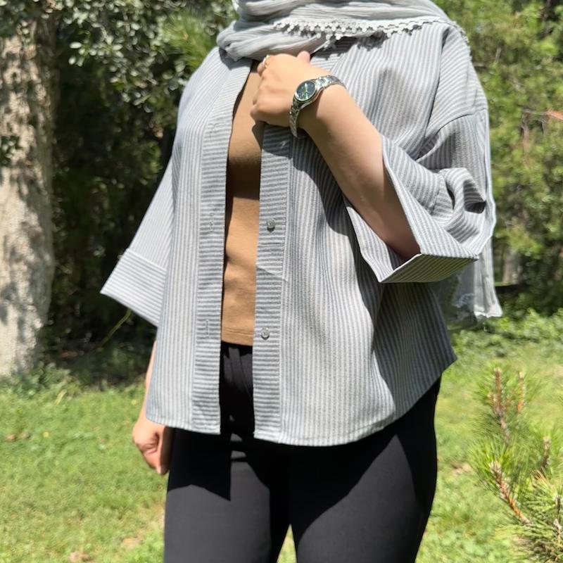 شومیز راه راه آستین پاکتی F0001