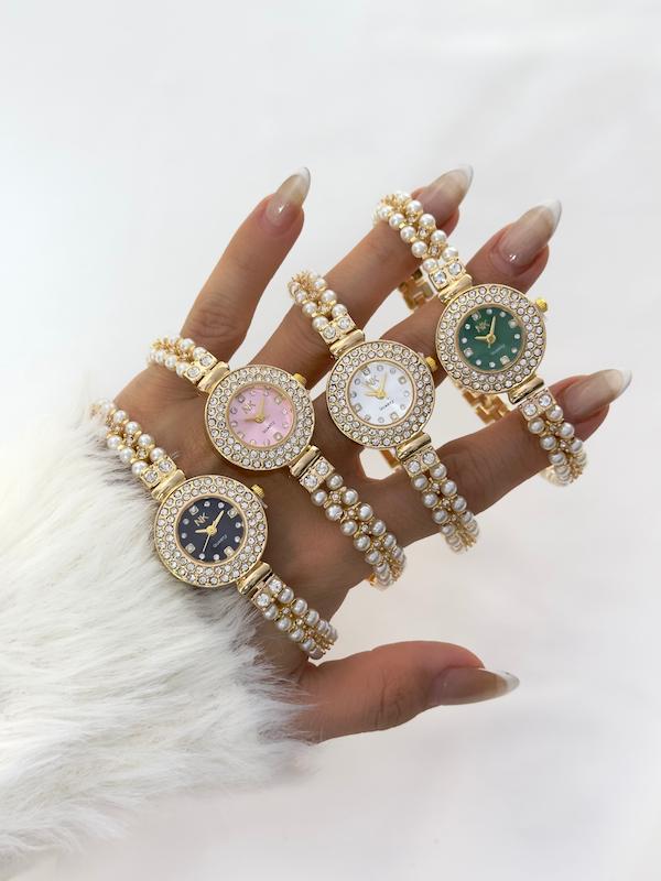 ساعتمچی بند مرواریدی(طلایی)