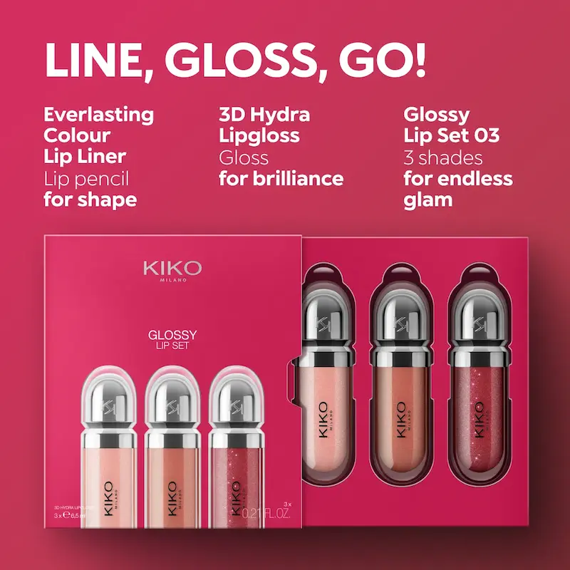 نمای بسته‌بندی پک سه‌تایی برق لب KIKO Milano