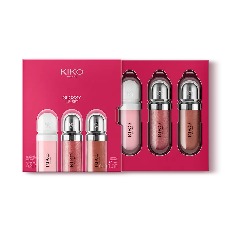 برق لب‌های 3D Hydra و حجم‌دهنده لب KIKO Glossy Lip Set