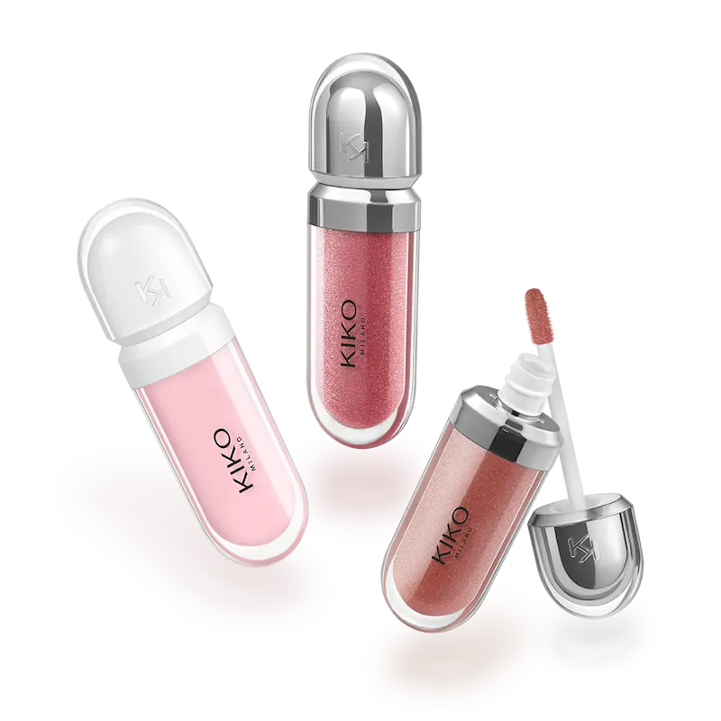 پک سه‌تایی برق لب KIKO Milano Glossy Lip Set شامل دو برق لب 3D Hydra و یک حجم‌دهنده لب