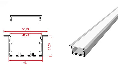 کد L140 - نور خطی توکار  4.5 سانتی تک لاین