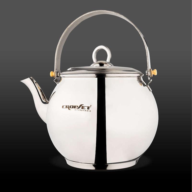 کتری دنیز لوله دار استیل نقره ای براق کروپ ست کد 1103