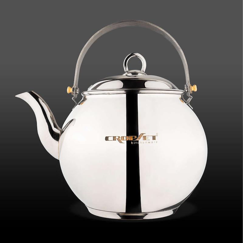 کتری دنیز لوله دار استیل نقره ای براق کروپ ست کد 1105