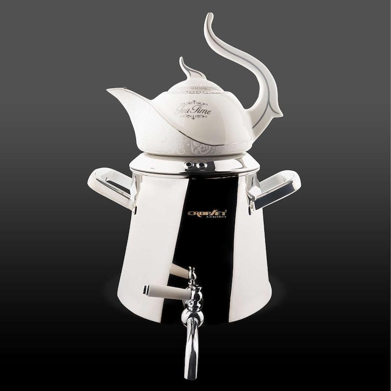 کتری و قوری آرسس استیل نقره ای براق کروپ ست کد 703W