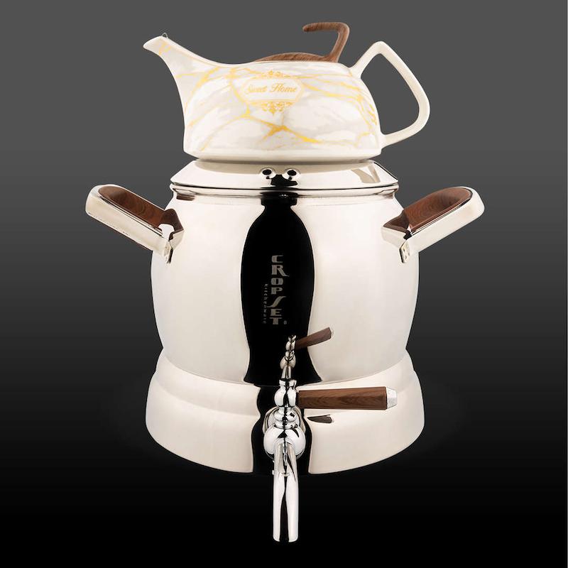    کتری و قوری آرمیتا استیل نقره ای براق کروپ ست کد 8802