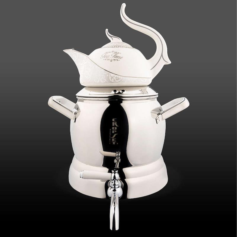 کتری و قوری آرمیتا استیل نقره ای براق کروپ ست کد 8802W