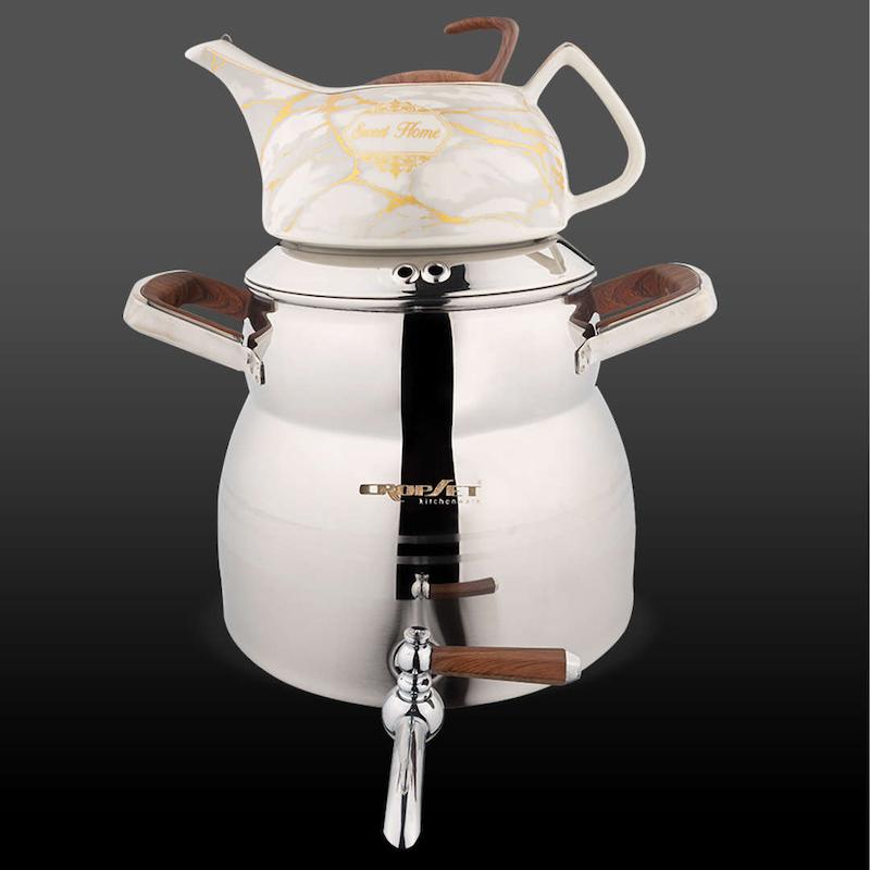 کتری و قوری آوینا استیل نقره ای براق کروپ ست کد 201