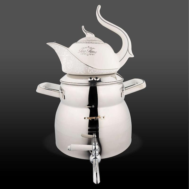 کتری و قوری آوینا استیل نقره ای براق کروپ ست کد 201W