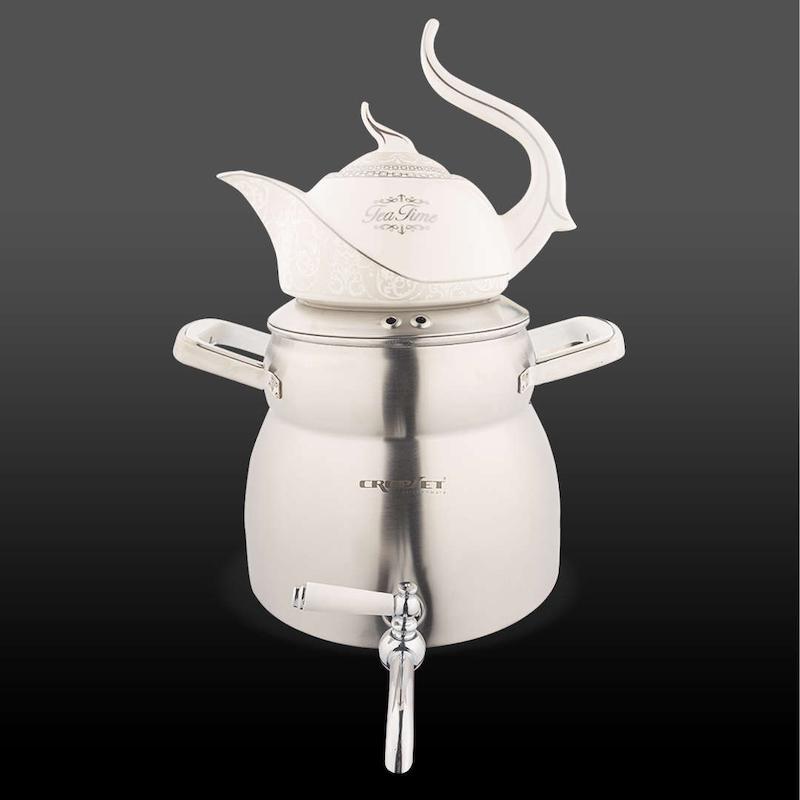 کتری و قوری آوینا استیل نقره ای مات کروپ ست کد 1201W