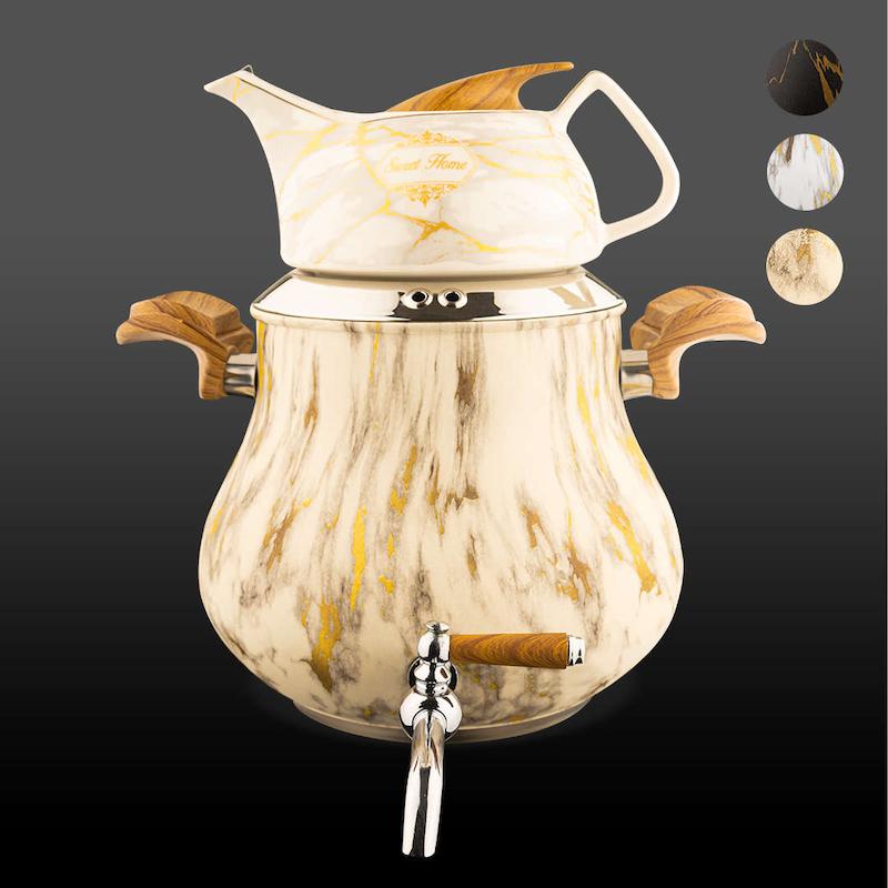 کتری و قوری السا استیل رنگی ماربل کروپ ست کد 900