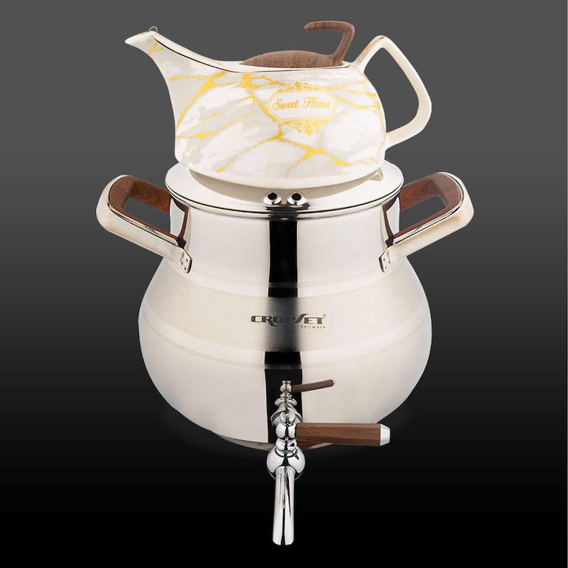 کتری و قوری السا استیل نقره ای براق کروپ ست کد 904