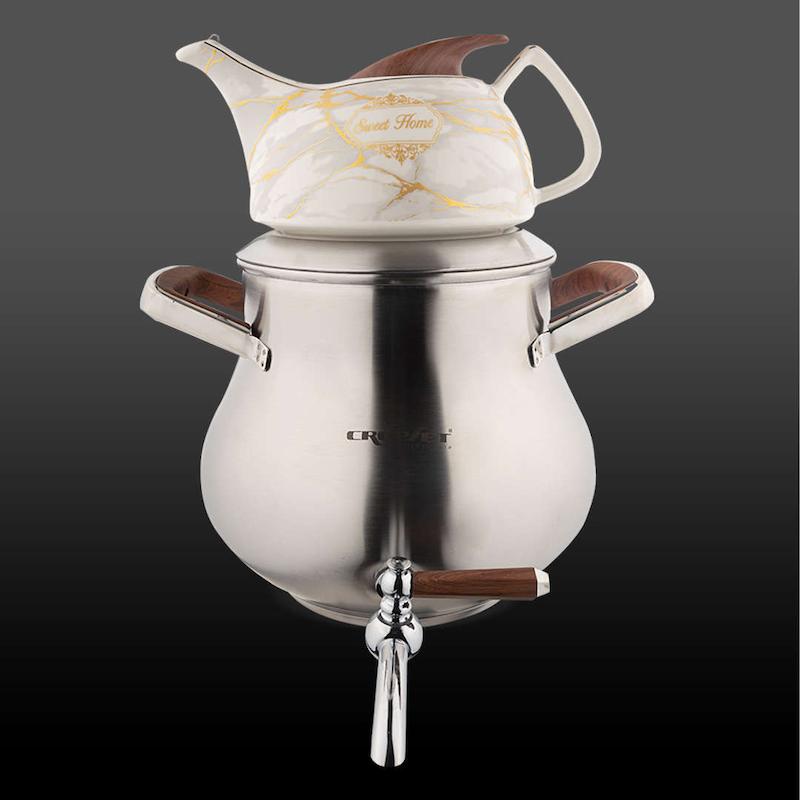 کتری و قوری السا استیل نقره ای مات کروپ ست کد 1904