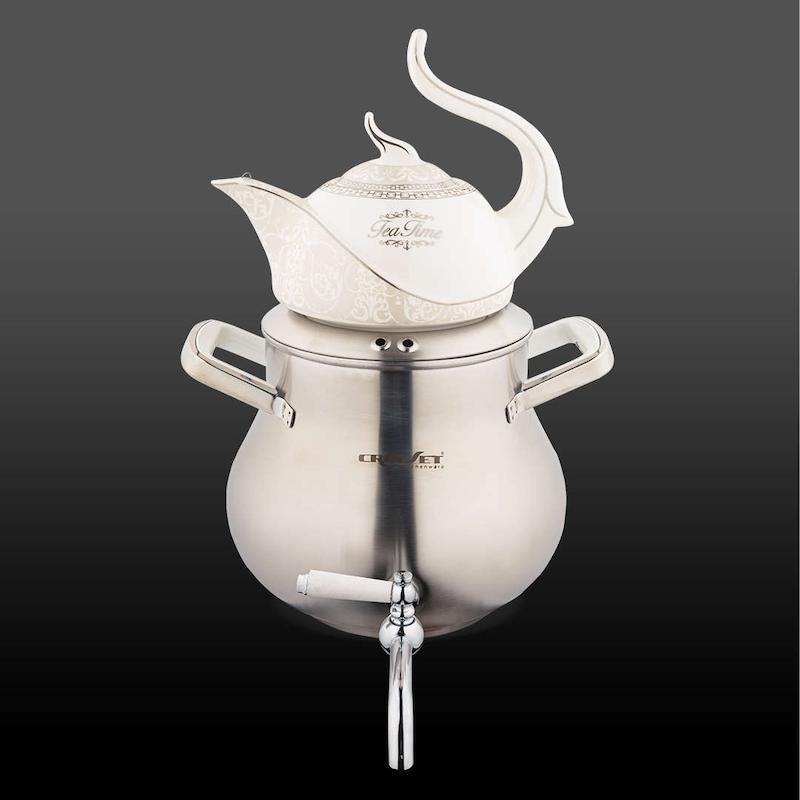 کتری و قوری السا استیل نقره ای مات کروپ ست کد 1904W