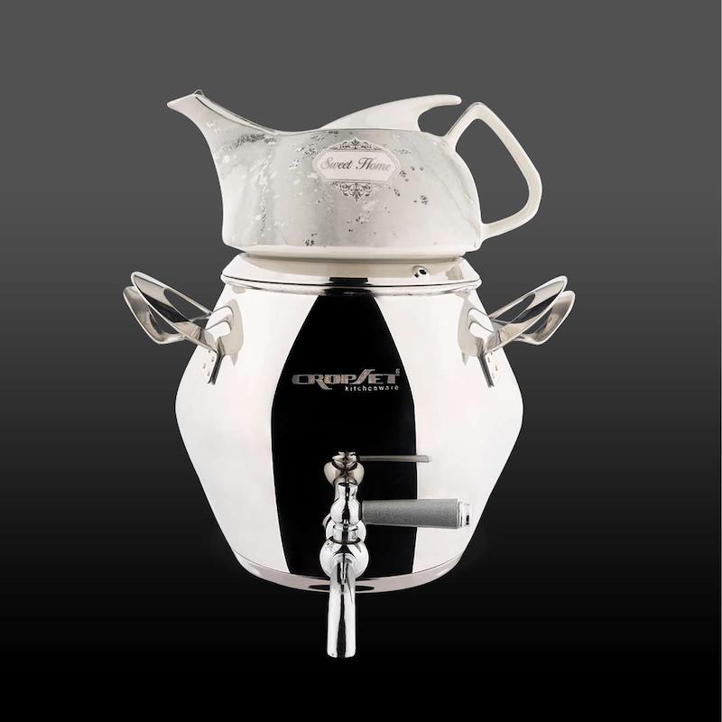 کتری و قوری الماس استیل نقره ای براق کروپ ست کد 605