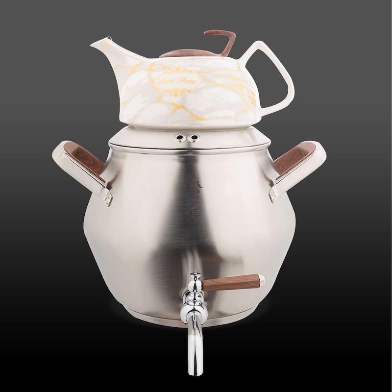 کتری و قوری الماس استیل نقره ای مات کروپ ست کد 8052