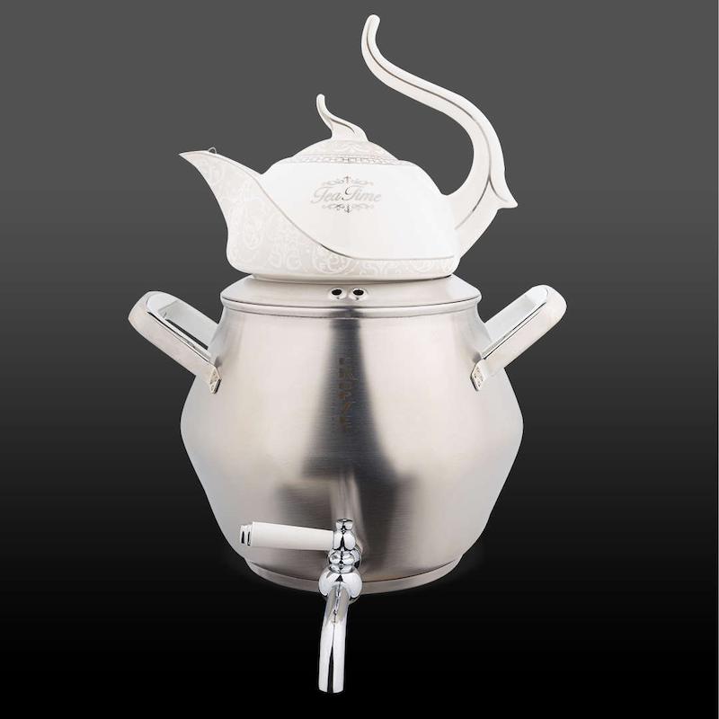 کتری و قوری الماس استیل نقره ای مات کروپ ست کد 8052W