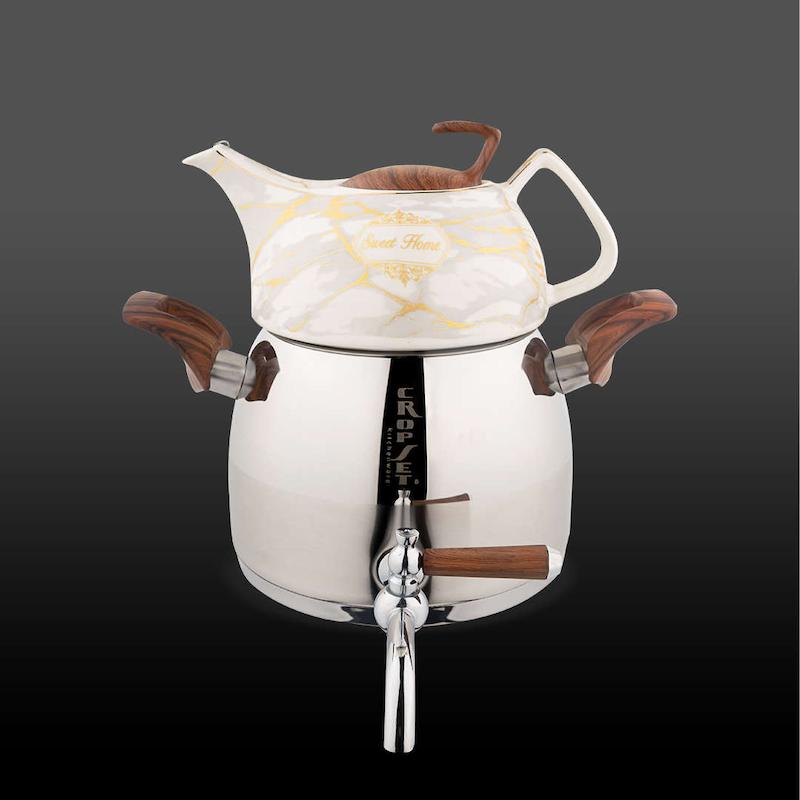 کتری و قوری تیدا استیل نقره ای براق کروپ ست کد 3305