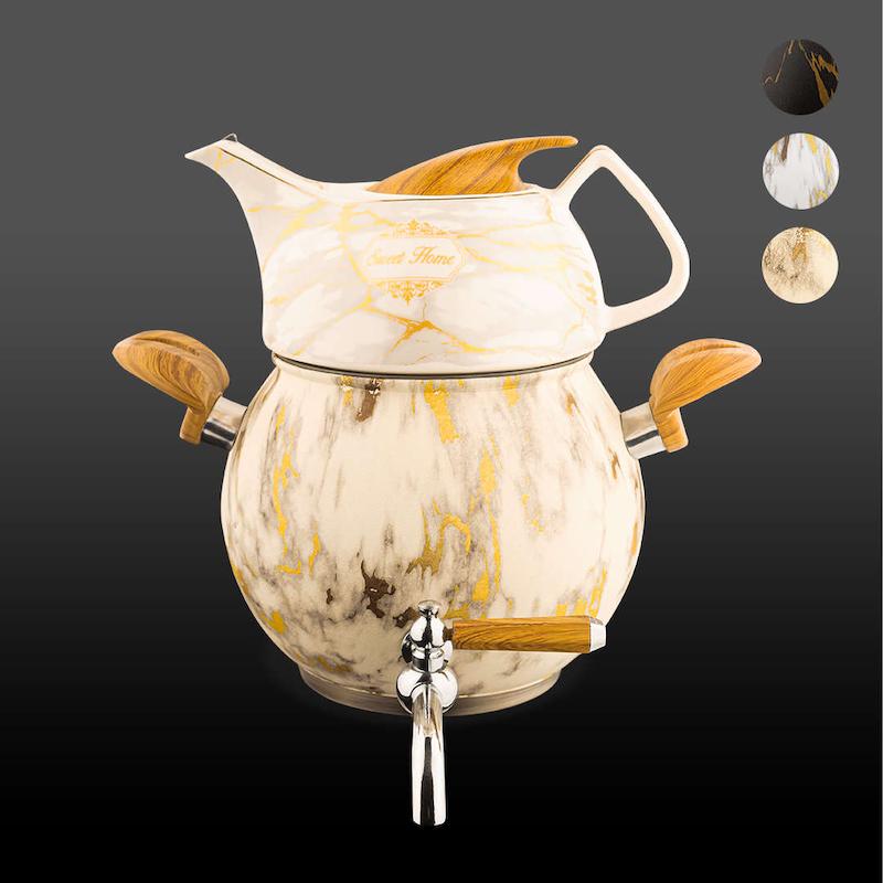 کتری و قوری روشاک استیل رنگی ماربل کروپ ست کد 2603