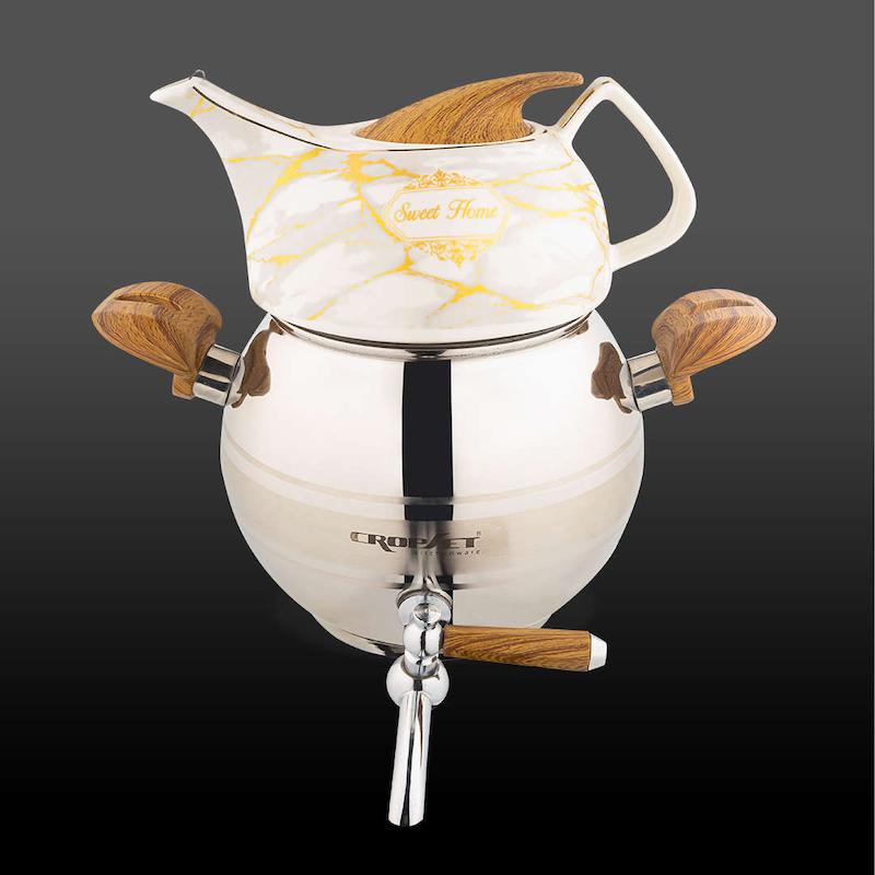 کتری و قوری روشاک استیل نقره ای براق کروپ ست کد 603