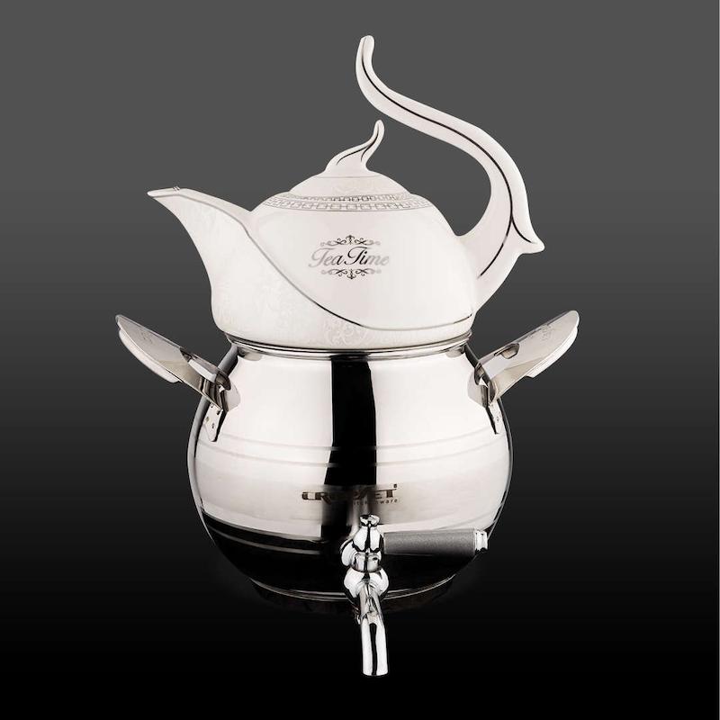 کتری و قوری روشاک استیل نقره ای براق کروپ ست کد 603W