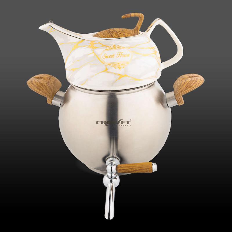 کتری و قوری روشاک استیل نقره ای مات کروپ ست کد 1603