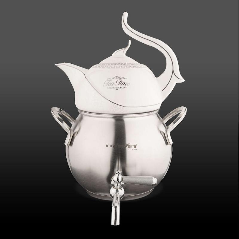 کتری و قوری روشاک استیل نقره ای مات کروپ ست کد 1603W