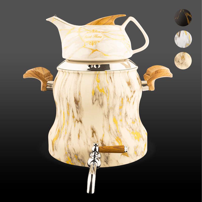 کتری و قوری رونیکا استیل رنگی ماربل کروپ ست کد 8041