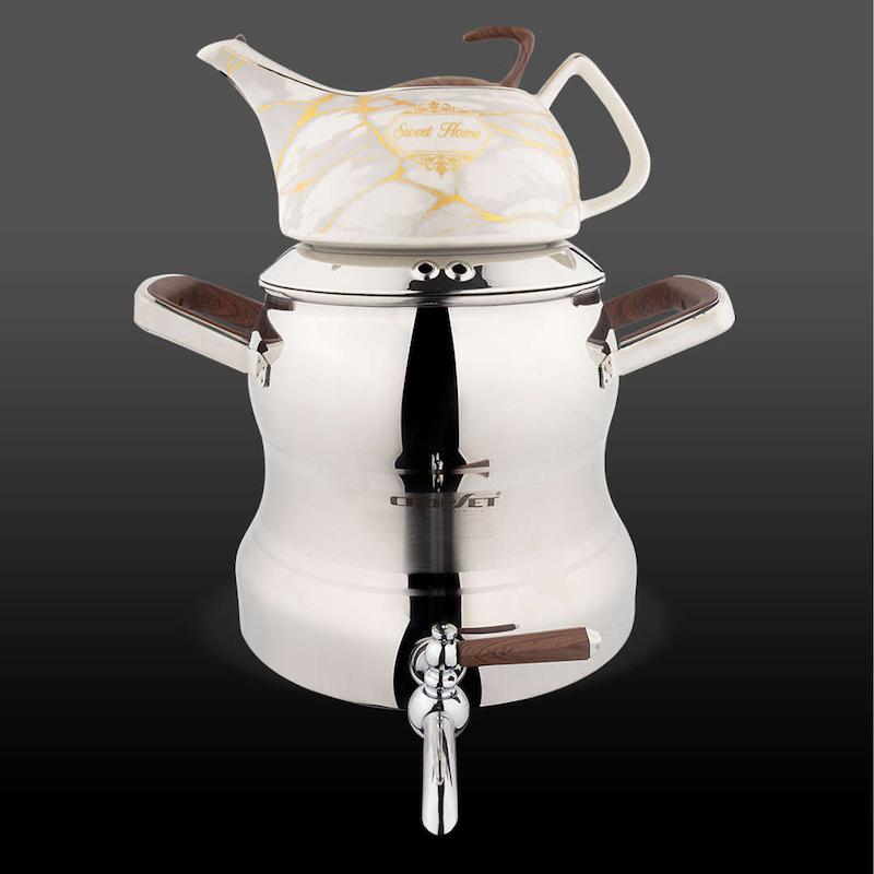 کتری و قوری رونیکا استیل نقره ای براق کروپ ست کد 804