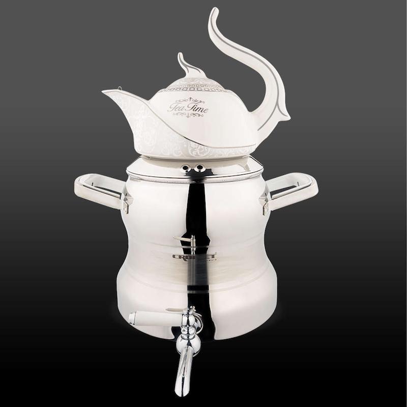 کتری و قوری رونیکا استیل نقره ای براق کروپ ست کد 804W