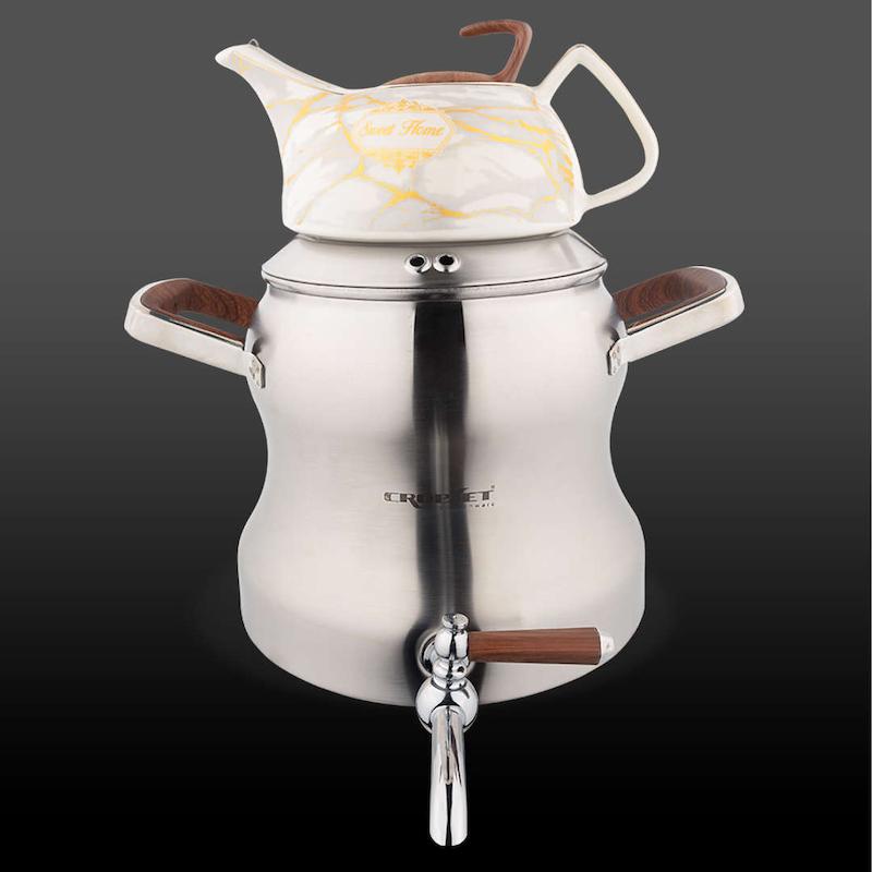 کتری و قوری رونیکا استیل نقره ای مات کروپ ست کد 1804