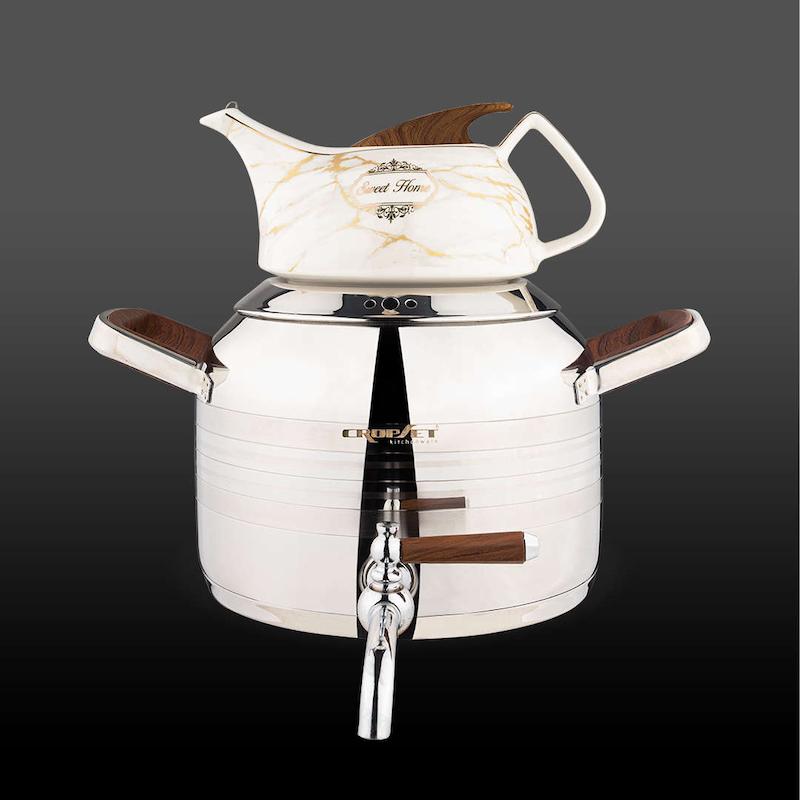 کتری و قوری کروپ استیل نقره ای براق کروپ ست کد 918