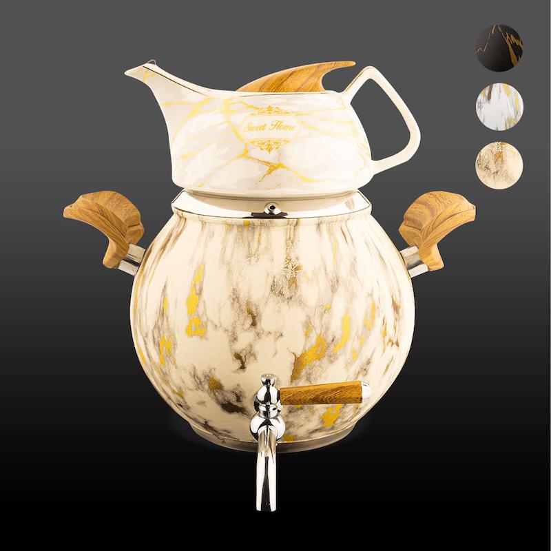 کتری و قوری کیانا استیل رنگی ماربل کروپ ست کد 507M