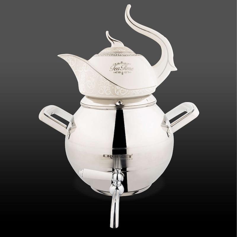 کتری و قوری کیانا استیل نقره ای براق کروپ ست کد 801W