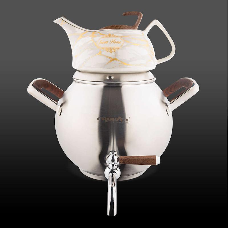 کتری و قوری کیانا استیل نقره ای مات کروپ ست کد 1801