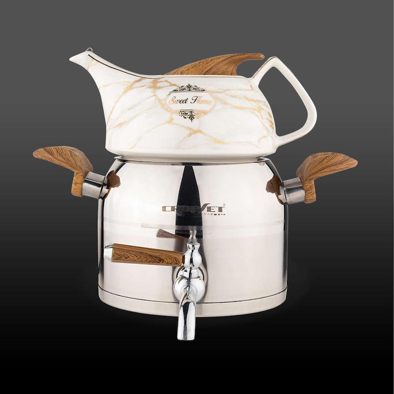 کتری و قوری ماهور استیل نقره ای براق کروپ ست کد 3301