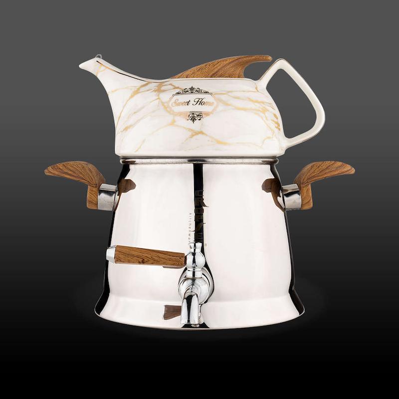 کتری و قوری هرمس استیل نقره ای براق کروپ ست کد 3304