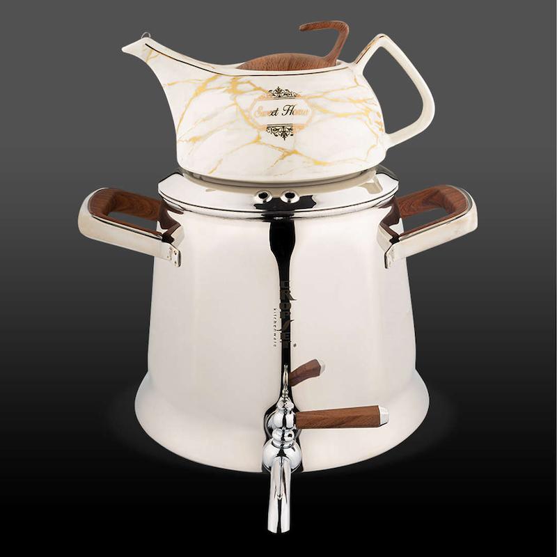 کتری و قوری هرمس استیل نقره ای براق کروپ ست کد 5501