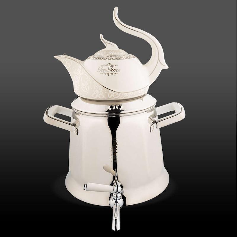 کتری و قوری هرمس استیل نقره ای براق کروپ ست کد 5501W