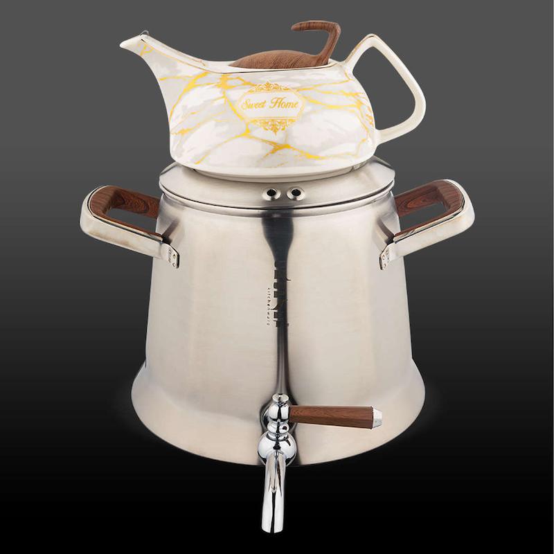 کتری و قوری هرمس استیل نقره ای مات کروپ ست کد 7701