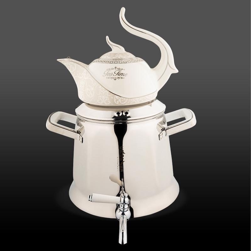 کتری و قوری هرمس استیل نقره ای براق کروپ ست کد 8801W