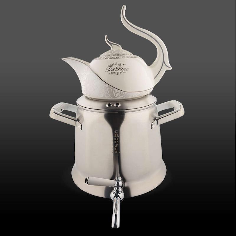 کتری و قوری هرمس استیل نقره ای مات کروپ ست کد 7701W