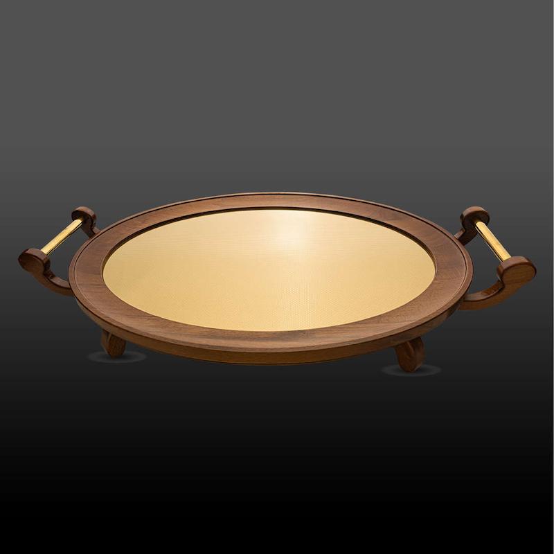 سینی بیضی چوب استیل طلایی ژینا کروپ ست کد 4001OC