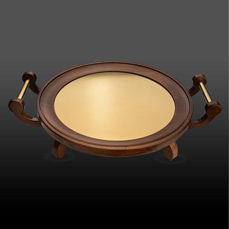 سینی گرد چوب استیل طلایی ژینا کروپ ست کد 4001CC