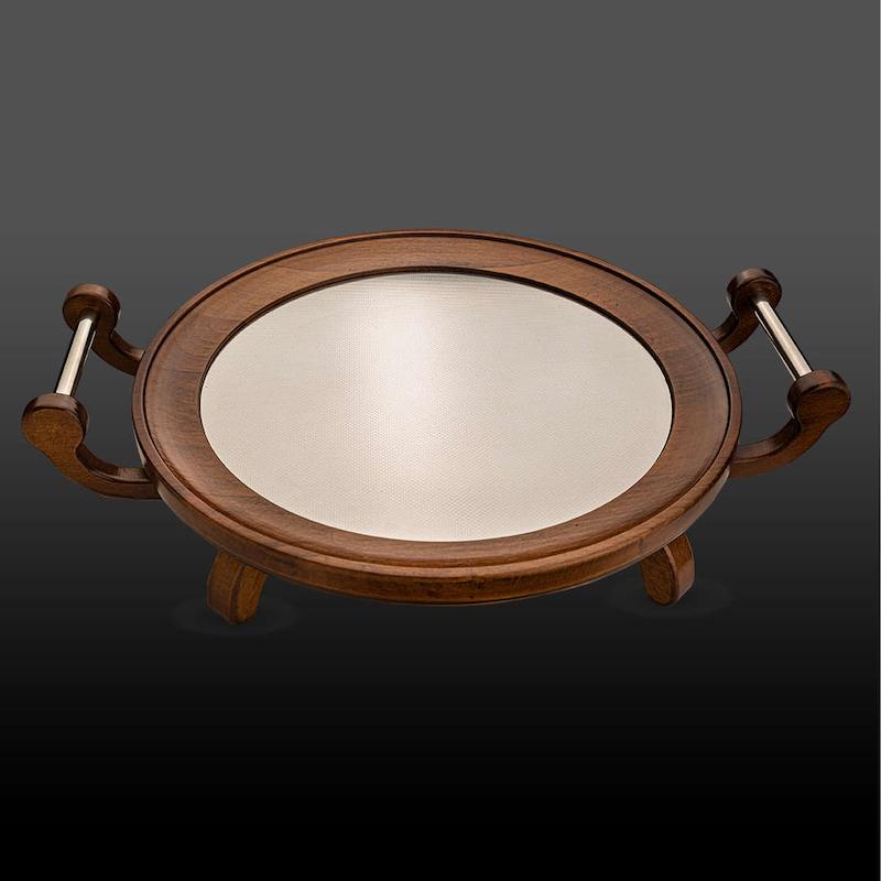 سینی گرد چوب استیل نقره ای ژینا کروپ ست کد 4002CC