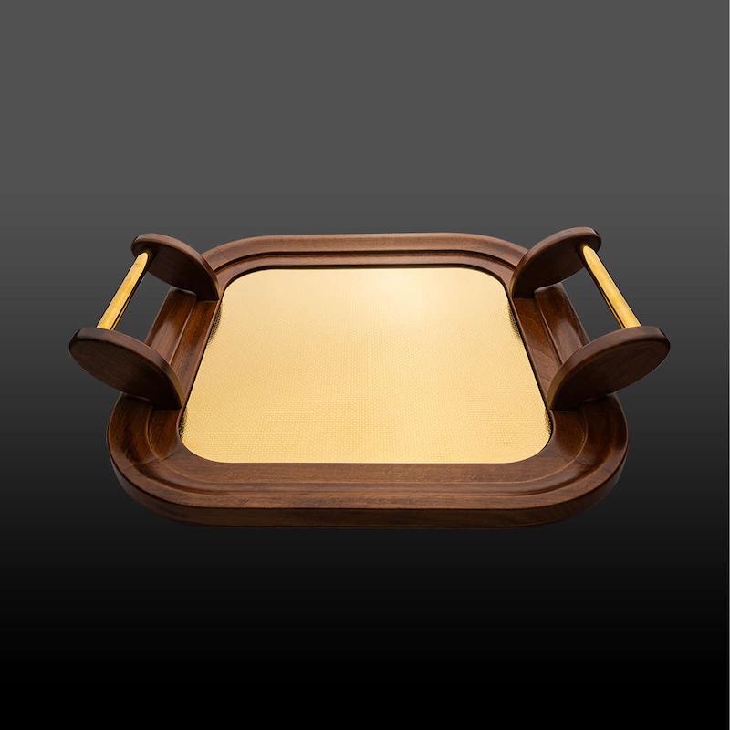 سینی مربع چوب استیل طلایی چیترا کروپ ست کد 4001S