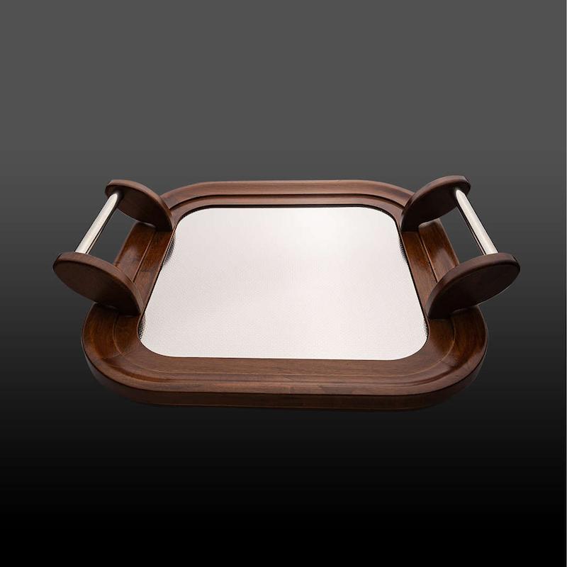 سینی مربع چوب استیل نقره ای چیترا کروپ ست کد 4002S