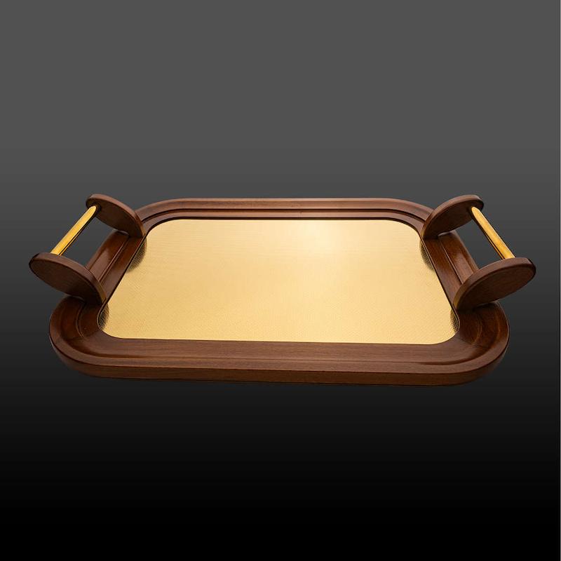 سینی مستطیل چوب استیل طلایی چیترا کروپ ست کد 4001