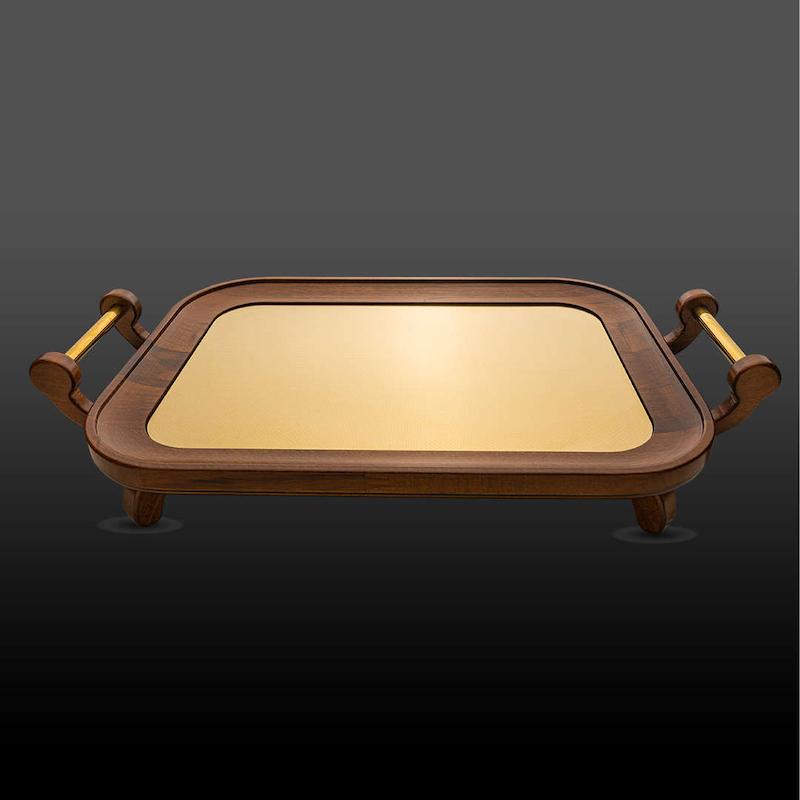 سینی مستطیل چوب استیل طلایی ژینا کروپ ست کد 4001RC