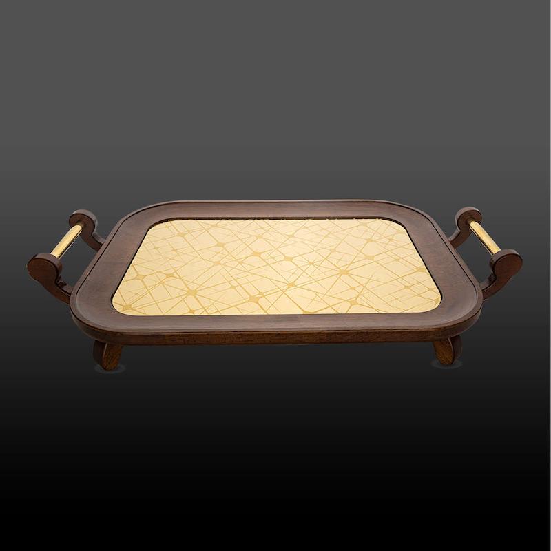 سینی مستطیل چوب استیل طلایی کهکشانی کروپ ست کد 5001RC